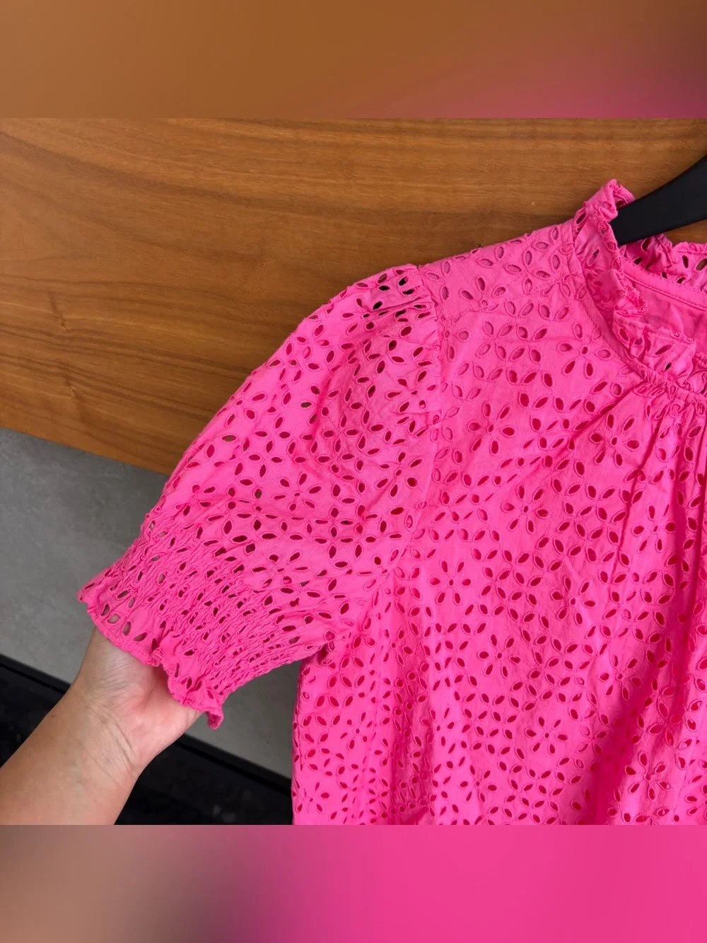 J.Crew Smocked puff-sleeve top in eyelet, Size M